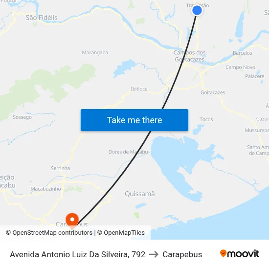 Avenida Antonio Luiz Da Silveira, 792 to Carapebus map