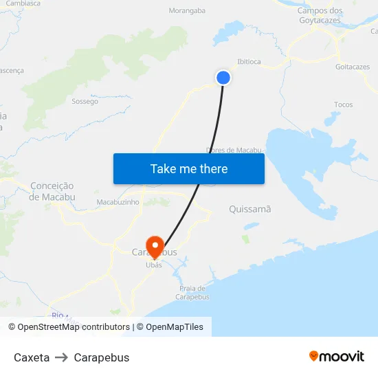 Caxeta to Carapebus map