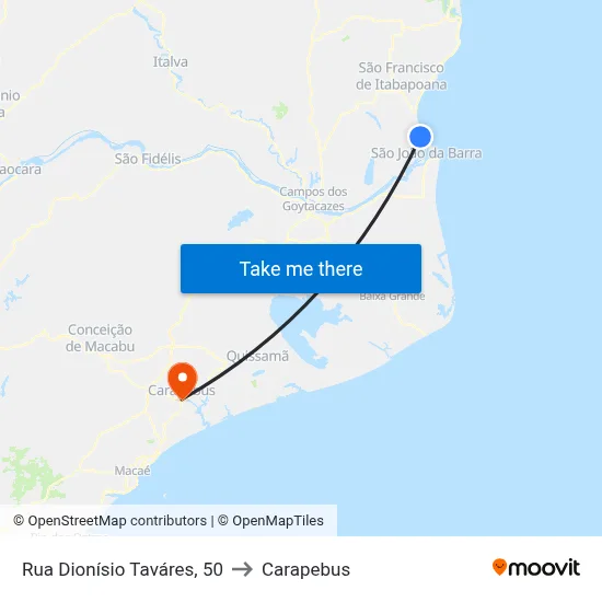 Rua Dionísio Taváres, 50 to Carapebus map