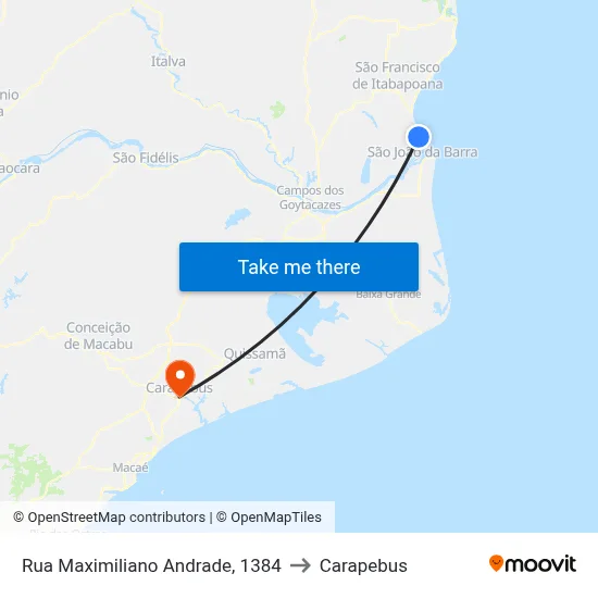Rua Maximiliano Andrade, 1384 to Carapebus map