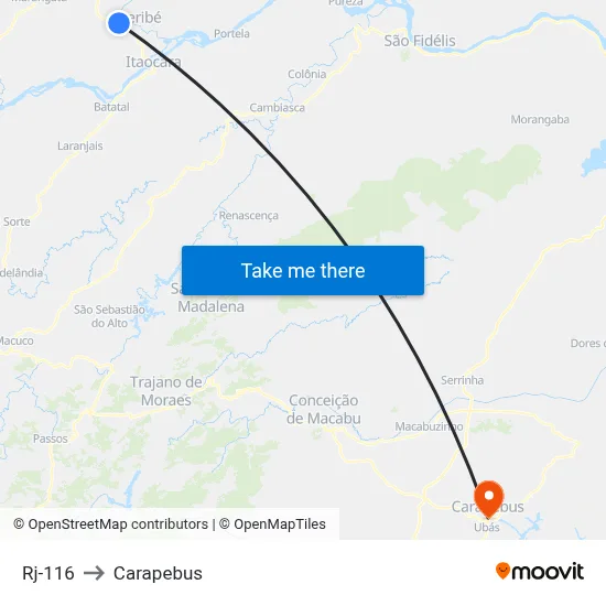 Rj-116 to Carapebus map