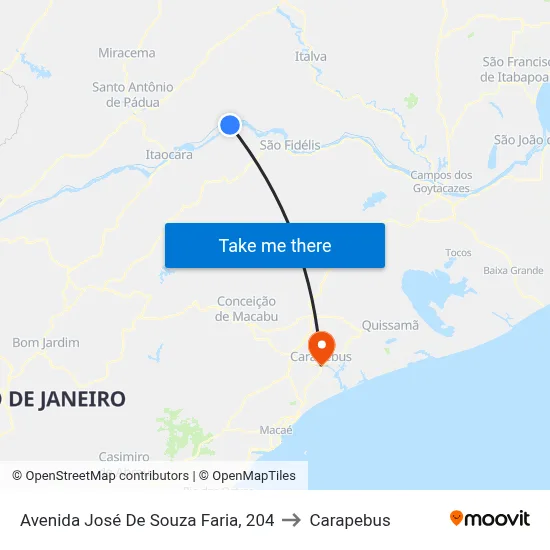 Avenida José De Souza Faria, 204 to Carapebus map