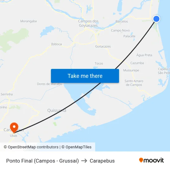Ponto Final (Campos - Grussaí) to Carapebus map