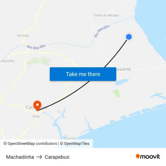 Machadinha to Carapebus map