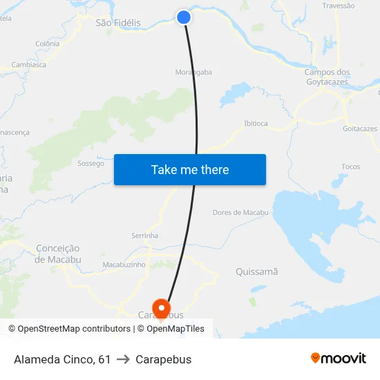 Alameda Cinco, 61 to Carapebus map