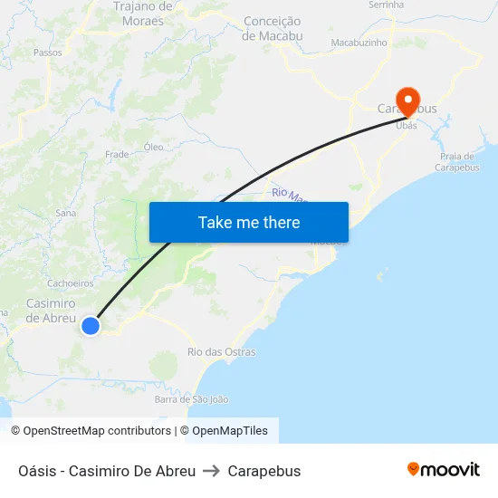 Oásis - Casimiro De Abreu to Carapebus map