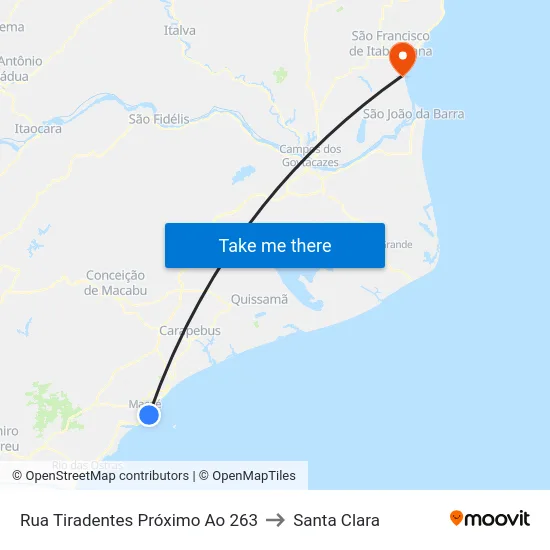 Rua Tiradentes Próximo Ao 263 to Santa Clara map