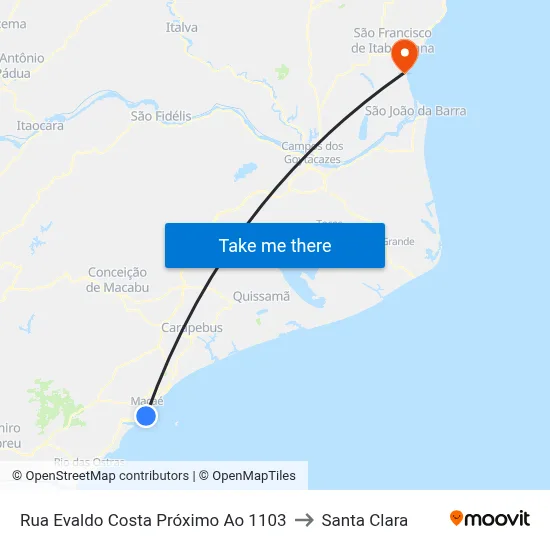 Rua Evaldo Costa Próximo Ao 1103 to Santa Clara map