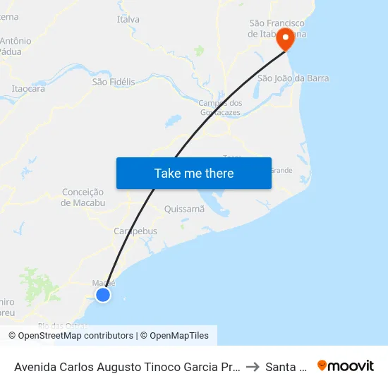 Avenida Carlos Augusto Tinoco Garcia Próximo Ao 1545 to Santa Clara map