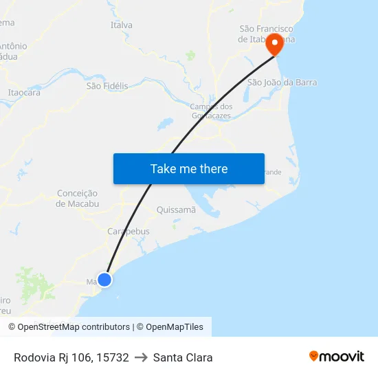 Rodovia Rj 106, 15732 to Santa Clara map