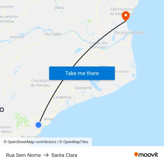 Rua Sem Nome to Santa Clara map