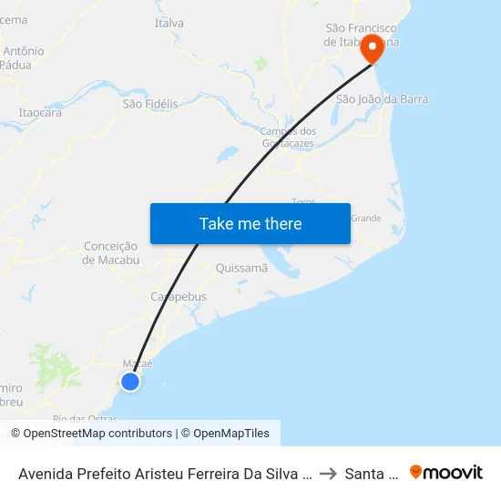 Avenida Prefeito Aristeu Ferreira Da Silva Próximo Ao 5868 to Santa Clara map