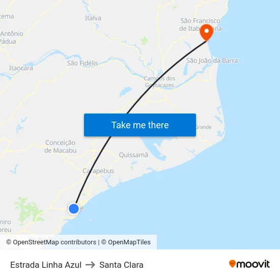 Estrada Linha Azul to Santa Clara map