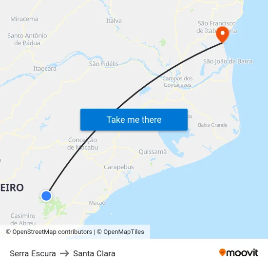 Serra Escura to Santa Clara map