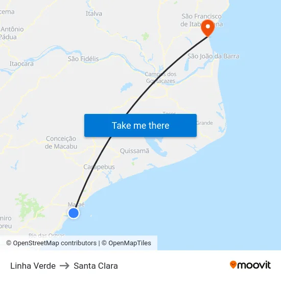 Linha Verde to Santa Clara map