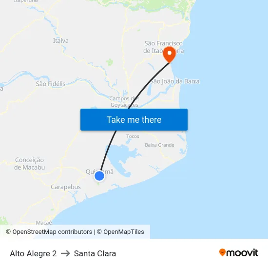 Alto Alegre 2 to Santa Clara map