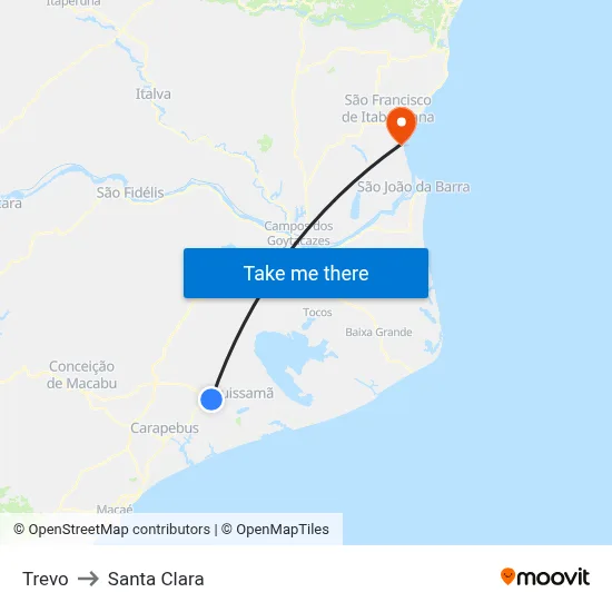 Trevo to Santa Clara map
