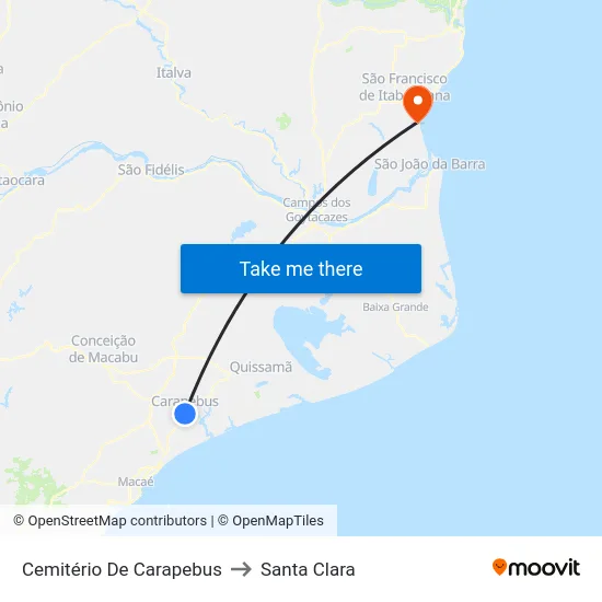 Cemitério De Carapebus to Santa Clara map