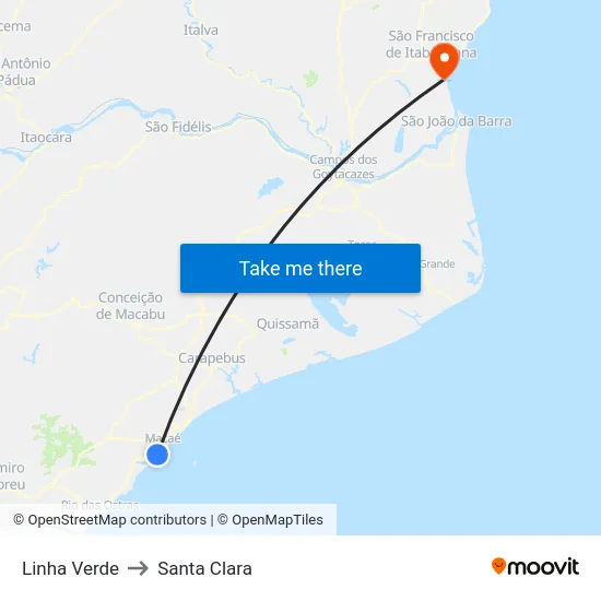 Linha Verde to Santa Clara map