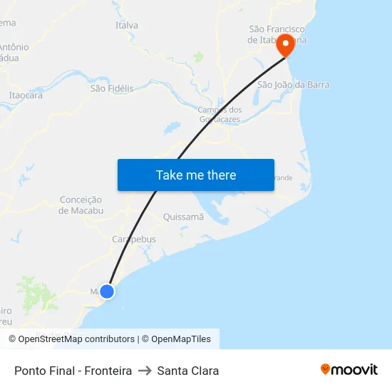 Ponto Final - Fronteira to Santa Clara map