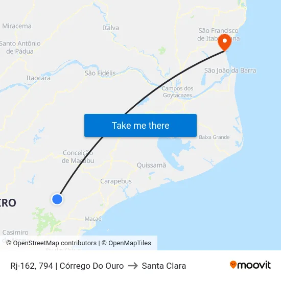 Rj-162, 794 | Córrego Do Ouro to Santa Clara map