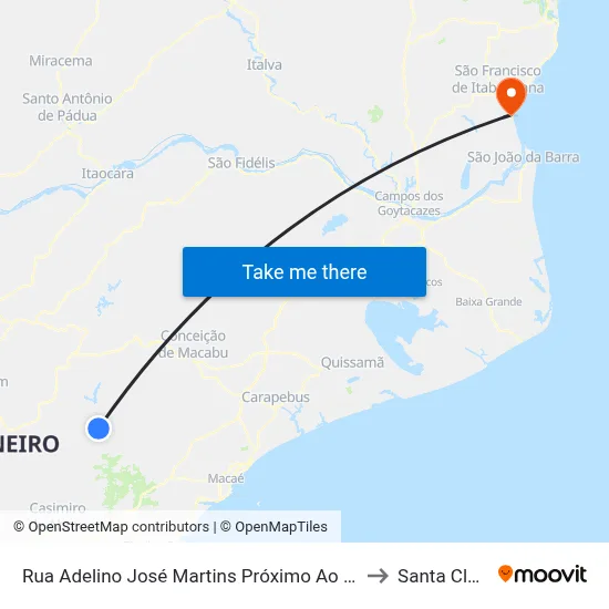 Rua Adelino José Martins Próximo Ao 332 to Santa Clara map