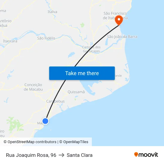 Rua Joaquim Rosa, 96 to Santa Clara map