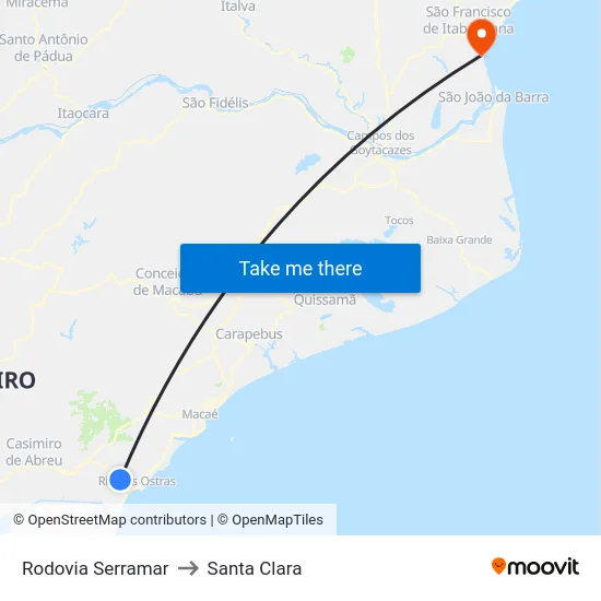 Rodovia Serramar to Santa Clara map