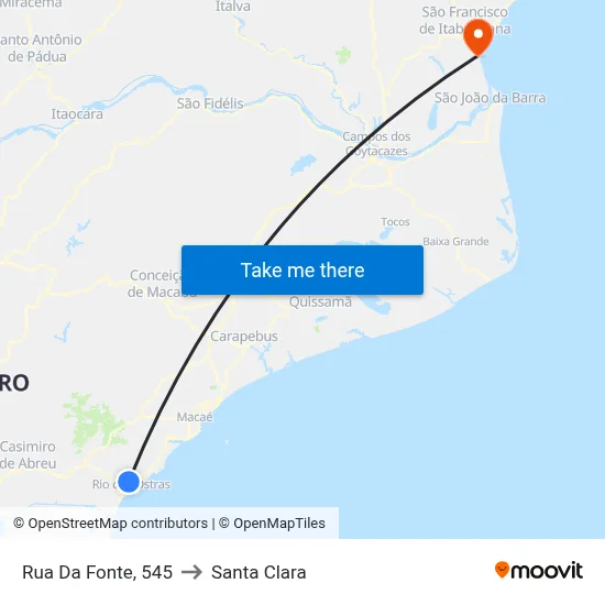 Rua Da Fonte, 545 to Santa Clara map