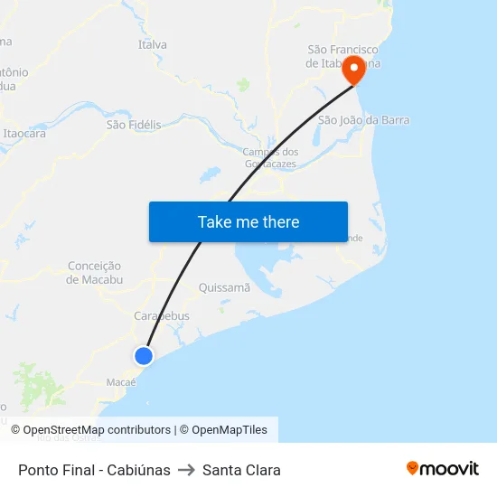 Ponto Final - Cabiúnas to Santa Clara map