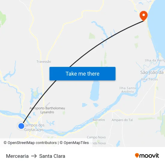 Mercearia to Santa Clara map