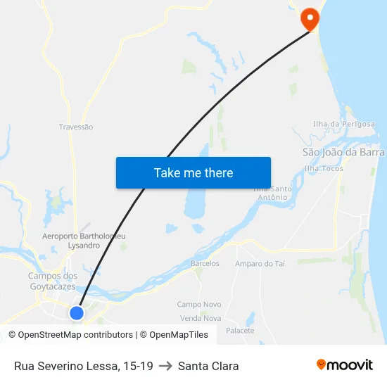 Rua Severino Lessa, 15-19 to Santa Clara map