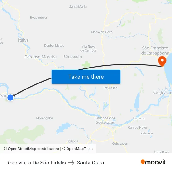 Rodoviária De São Fidélis to Santa Clara map