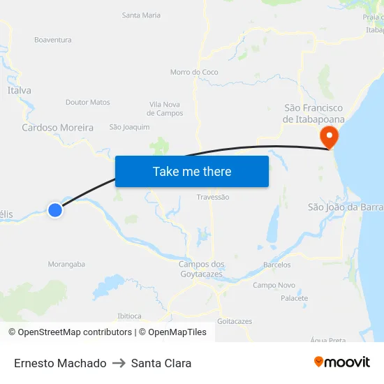 Ernesto Machado to Santa Clara map