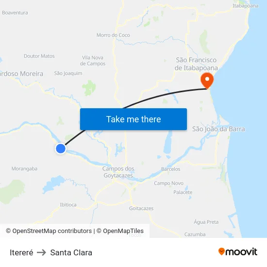 Itereré to Santa Clara map