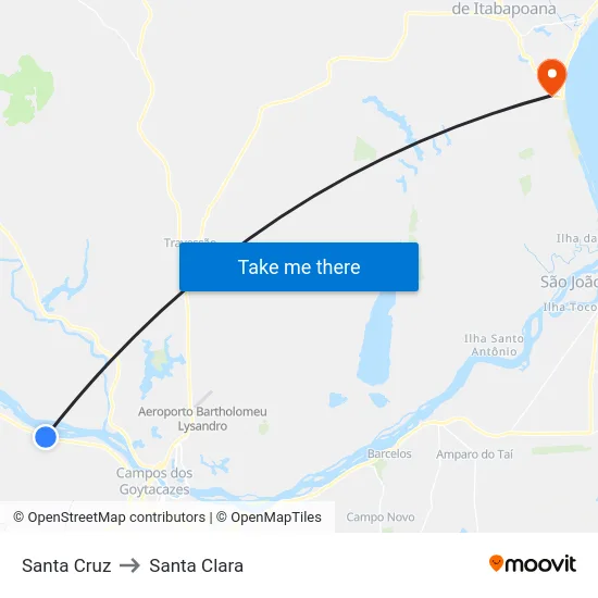 Santa Cruz to Santa Clara map