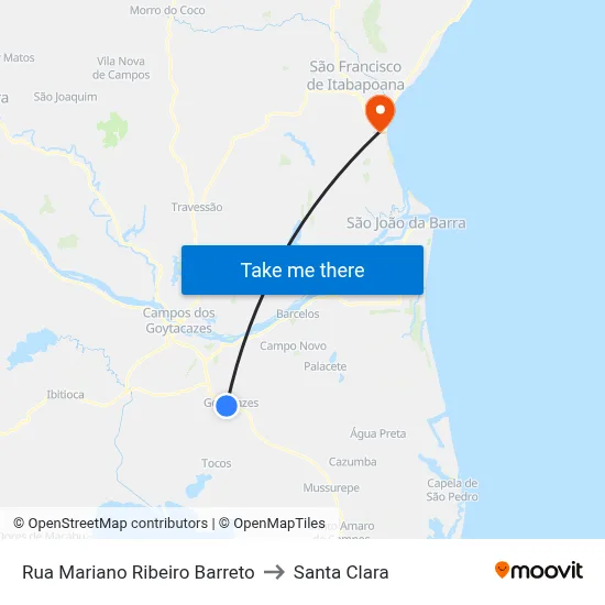 Rua Mariano Ribeiro Barreto to Santa Clara map