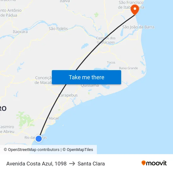 Avenida Costa Azul, 1098 to Santa Clara map