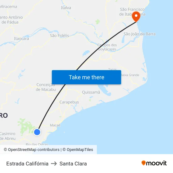 Estrada Califórnia to Santa Clara map