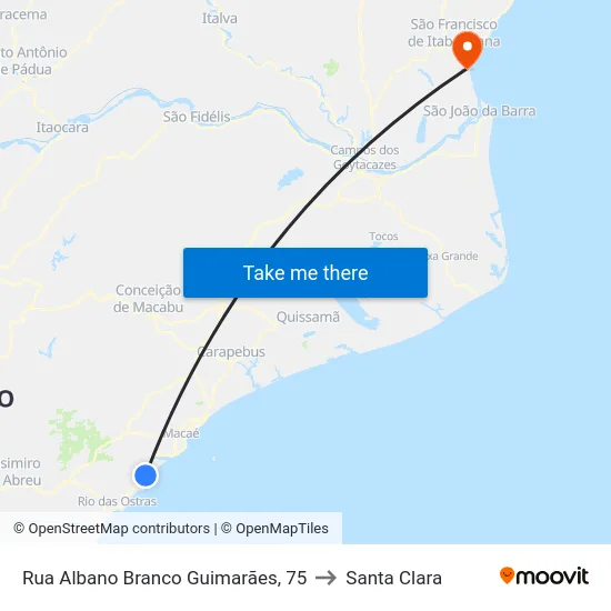 Rua Albano Branco Guimarães, 75 to Santa Clara map