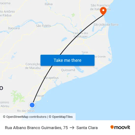 Rua Albano Branco Guimarães, 75 to Santa Clara map