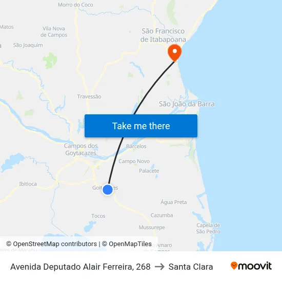 Avenida Deputado Alair Ferreira, 268 to Santa Clara map
