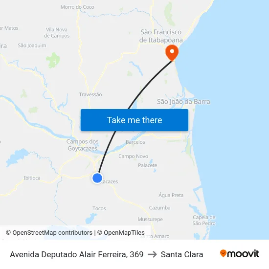 Avenida Deputado Alair Ferreira, 369 to Santa Clara map