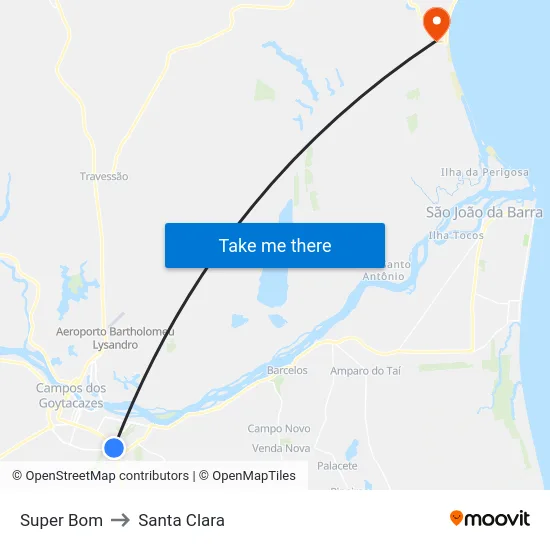 Super Bom to Santa Clara map