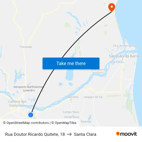 Rua Doutor Ricardo Quitete, 18 to Santa Clara map