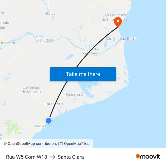 Rua W5 Com W18 to Santa Clara map