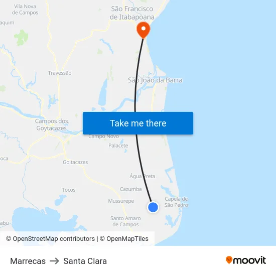 Marrecas to Santa Clara map