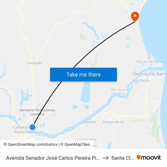 Avenida Senador José Carlos Pereira Pinto, 405 to Santa Clara map