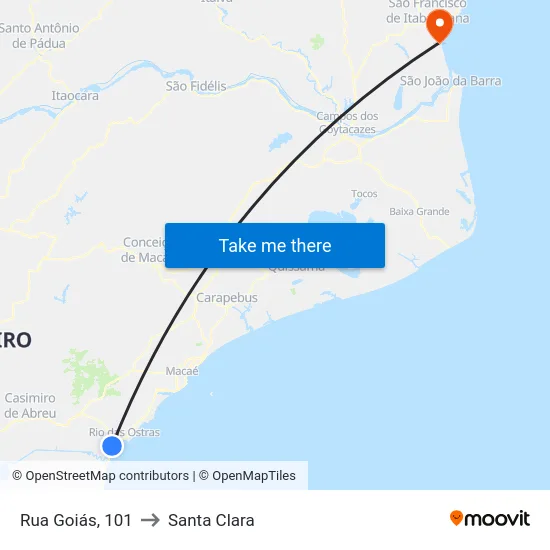 Rua Goiás, 101 to Santa Clara map