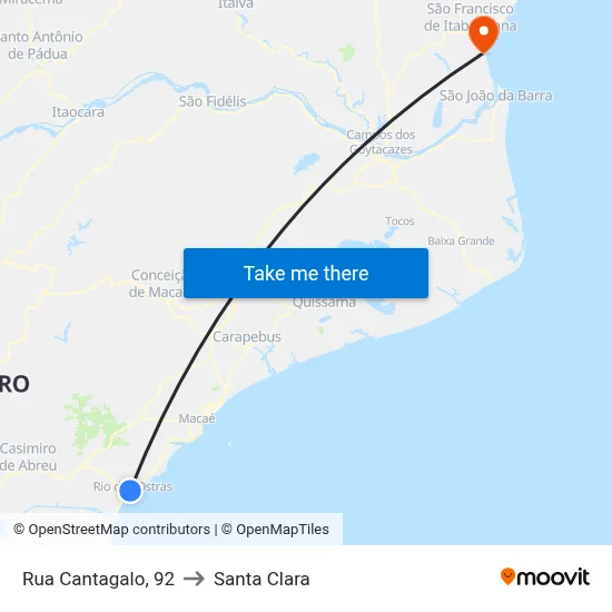 Rua Cantagalo, 92 to Santa Clara map